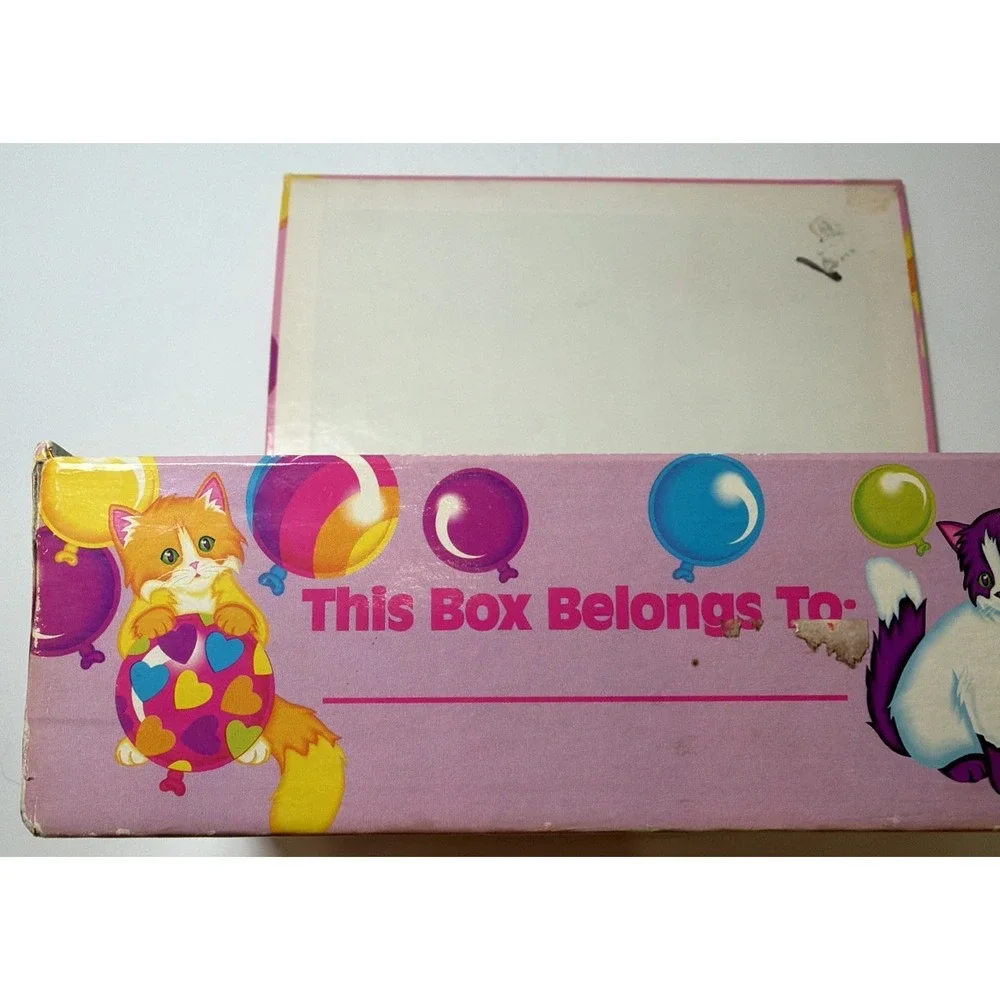 Vintage Lisa Frank Pencil Box Kittens Cats Balloons Pink 90's